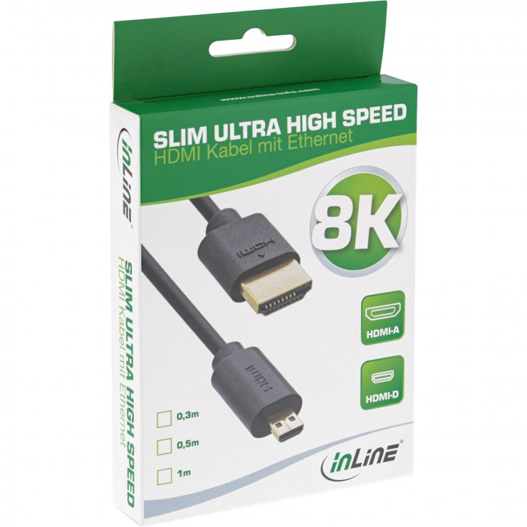 Imagine Cablu slim HDMI la micro HDMI-D 8K120Hz/4K144Hz 1m, InLine IL17901D